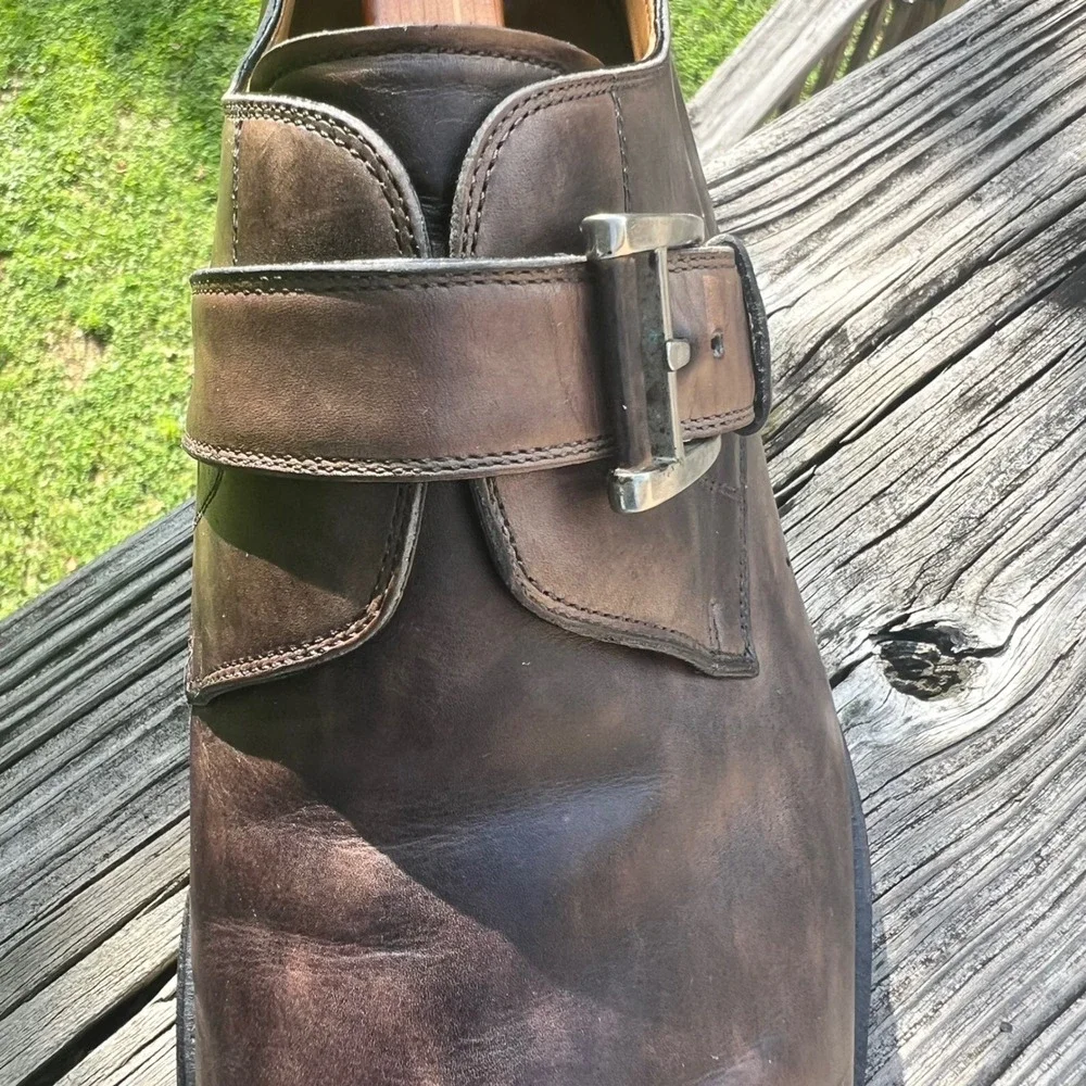 Magnanni Monk Strap Shoes 11 Brown Leather Patina Dress Luxury Dark Academia
